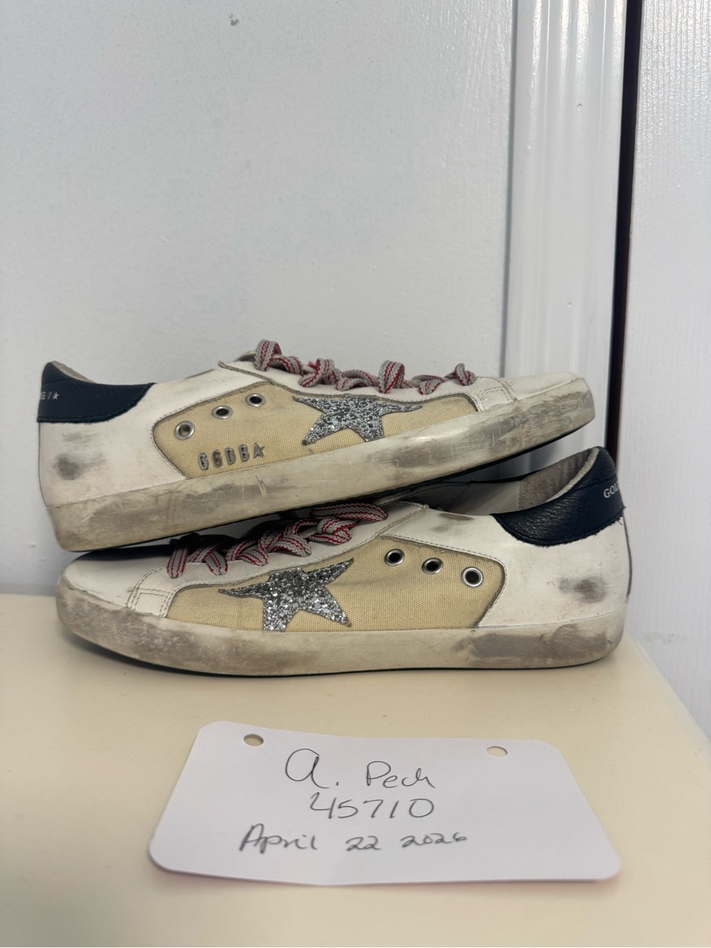 Golden Goose White, Beige & Silver Star Low-Top Sneakers